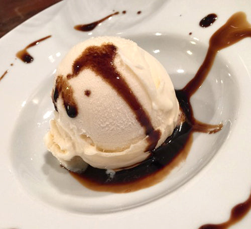 Sour Cream Ice Cream with Black Cherry Balsamic Drizzle