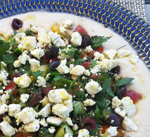 Lemon & Dill White Bean Spread with Mediterranean Cherry Tomato & Cucumber Salad