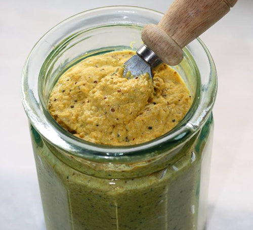 Serrano Honey Vinegar Mustard with Garlic Olive Oil