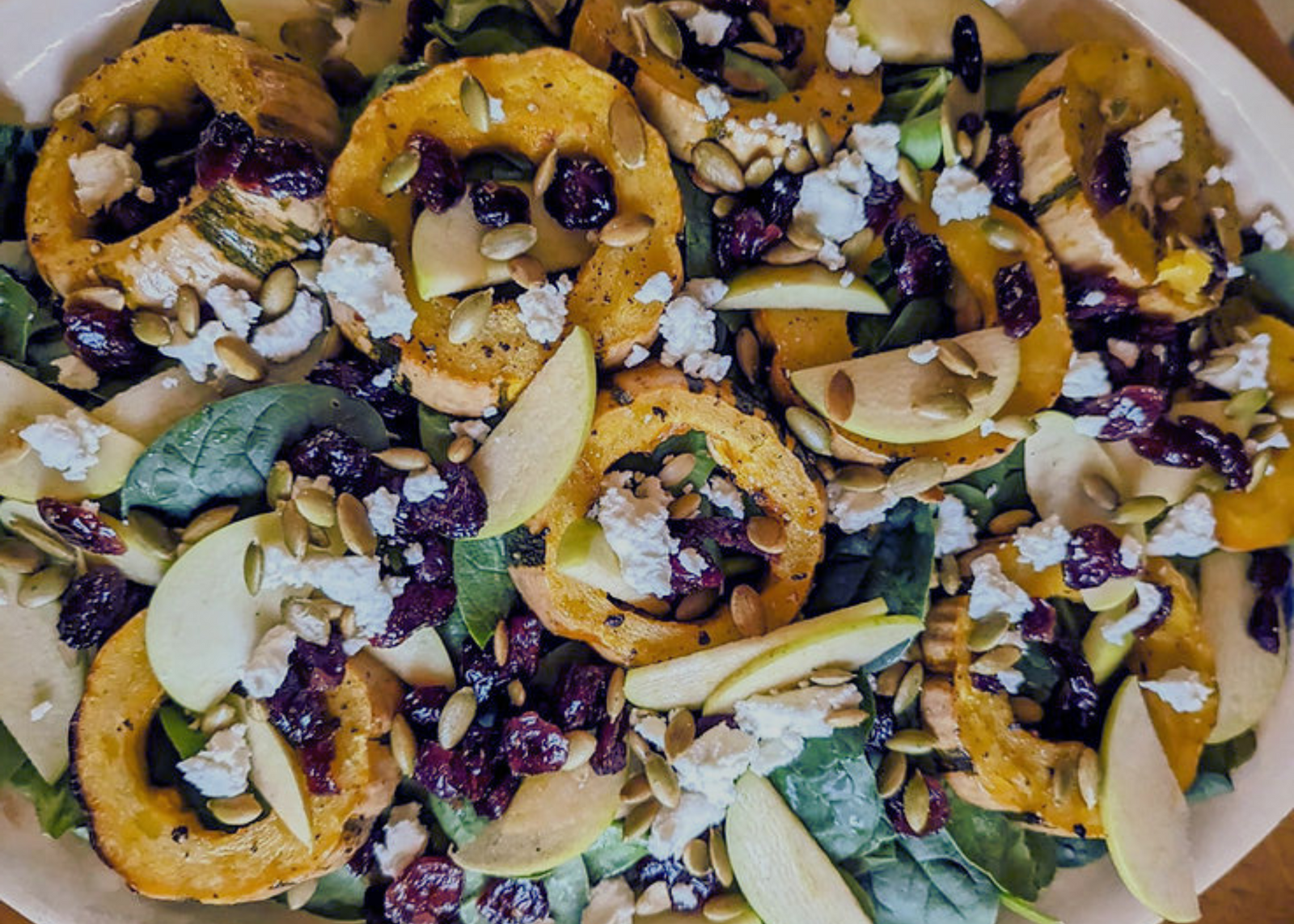 Roasted Delicata Squash Salad with Lychee White Balsamic Vinaigrette 