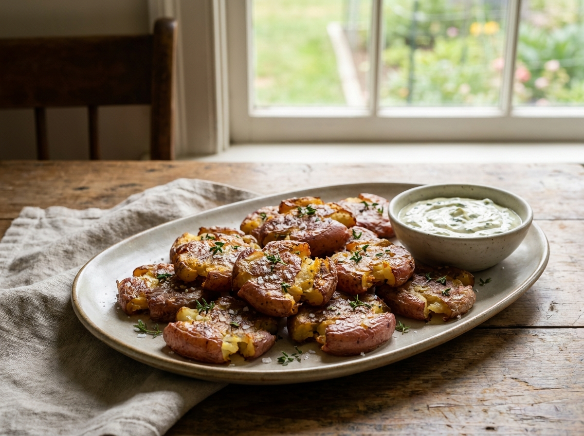 Crispy Smashed Potatoes with Tuscan Herb Aioli