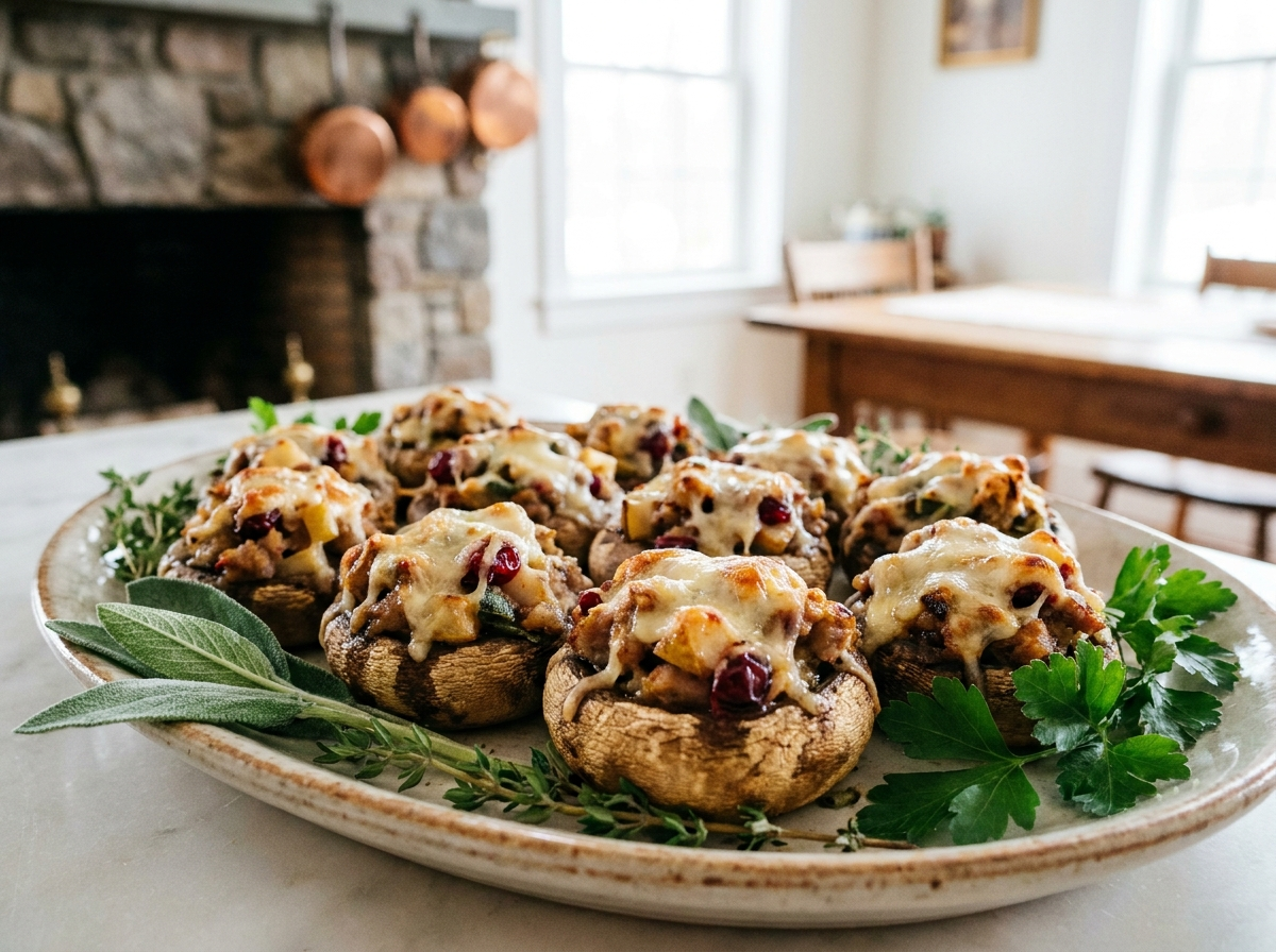 Cranberry-Pear & Sage Stuffed Mushrooms