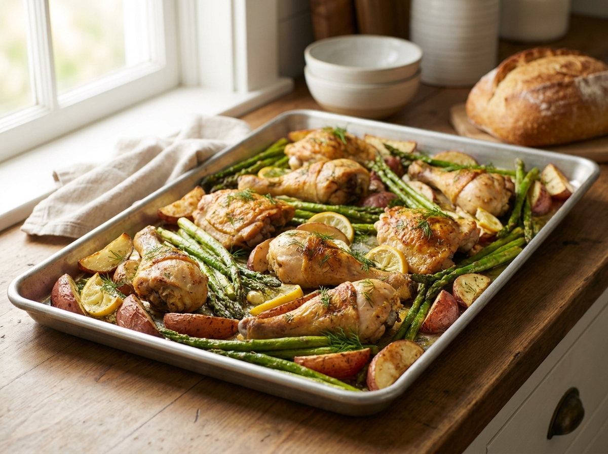Sheet-Pan Lemon-Dill Chicken with Potatoes & Asparagus