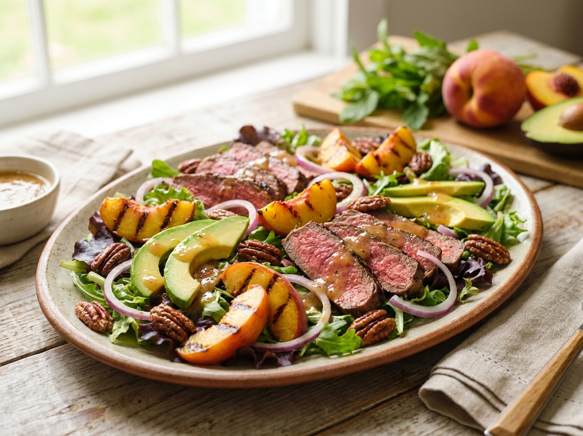 Grilled Steak & Peach Salad with Peach Vinaigrette