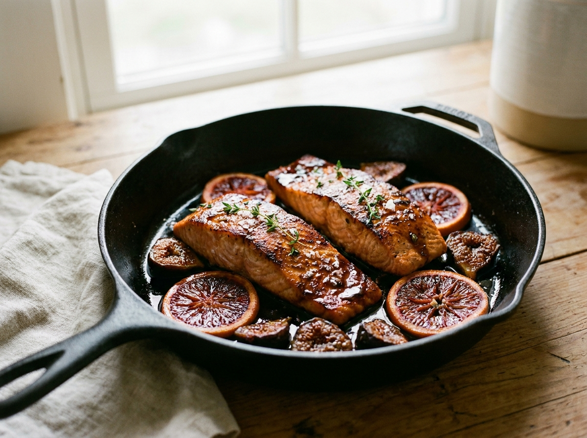 Blood Orange & Fig Balsamic Skillet Salmon