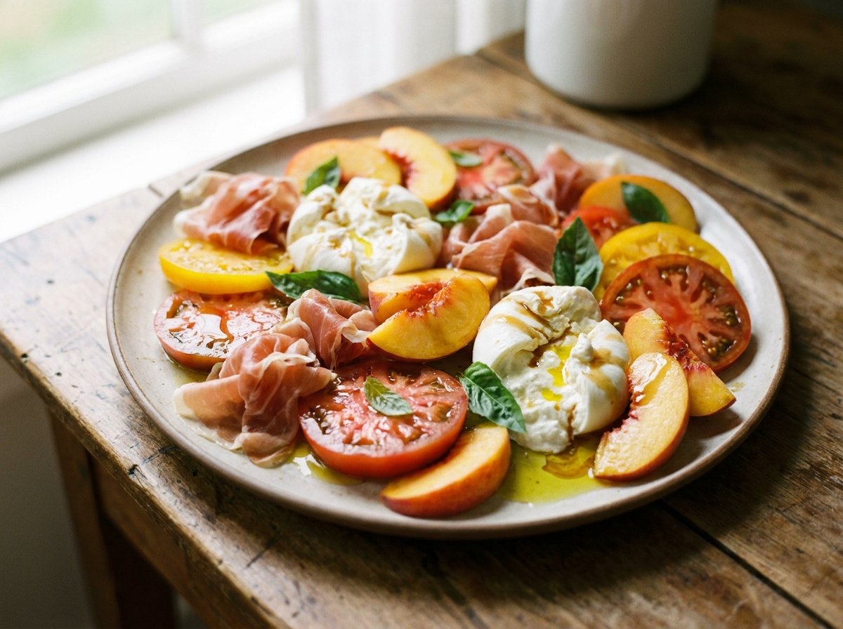 Peach, Prosciutto & Burrata Platter with Ripe Peach Balsamic