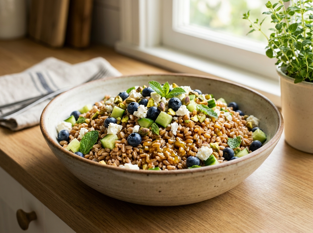 Blueberry & Farro Salad with Lemon Oil and Wild Blueberry Balsamic