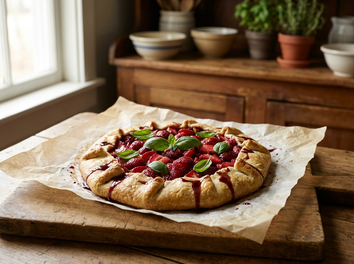 Strawberry Basil Galette with a Strawberry Balsamic Drizzle