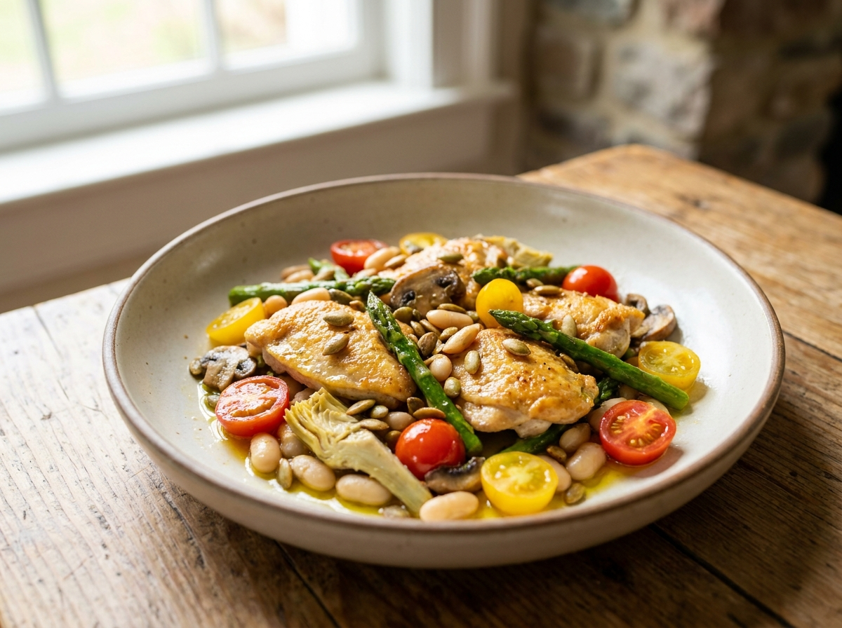 Herb-Marinated Chicken with Spring Vegetables & White Beans