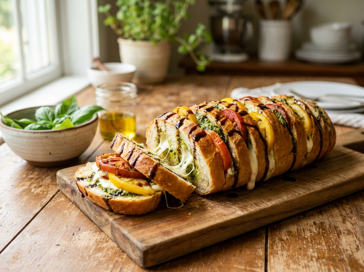 Calabrian Pesto Caprese Pull-Apart Bread