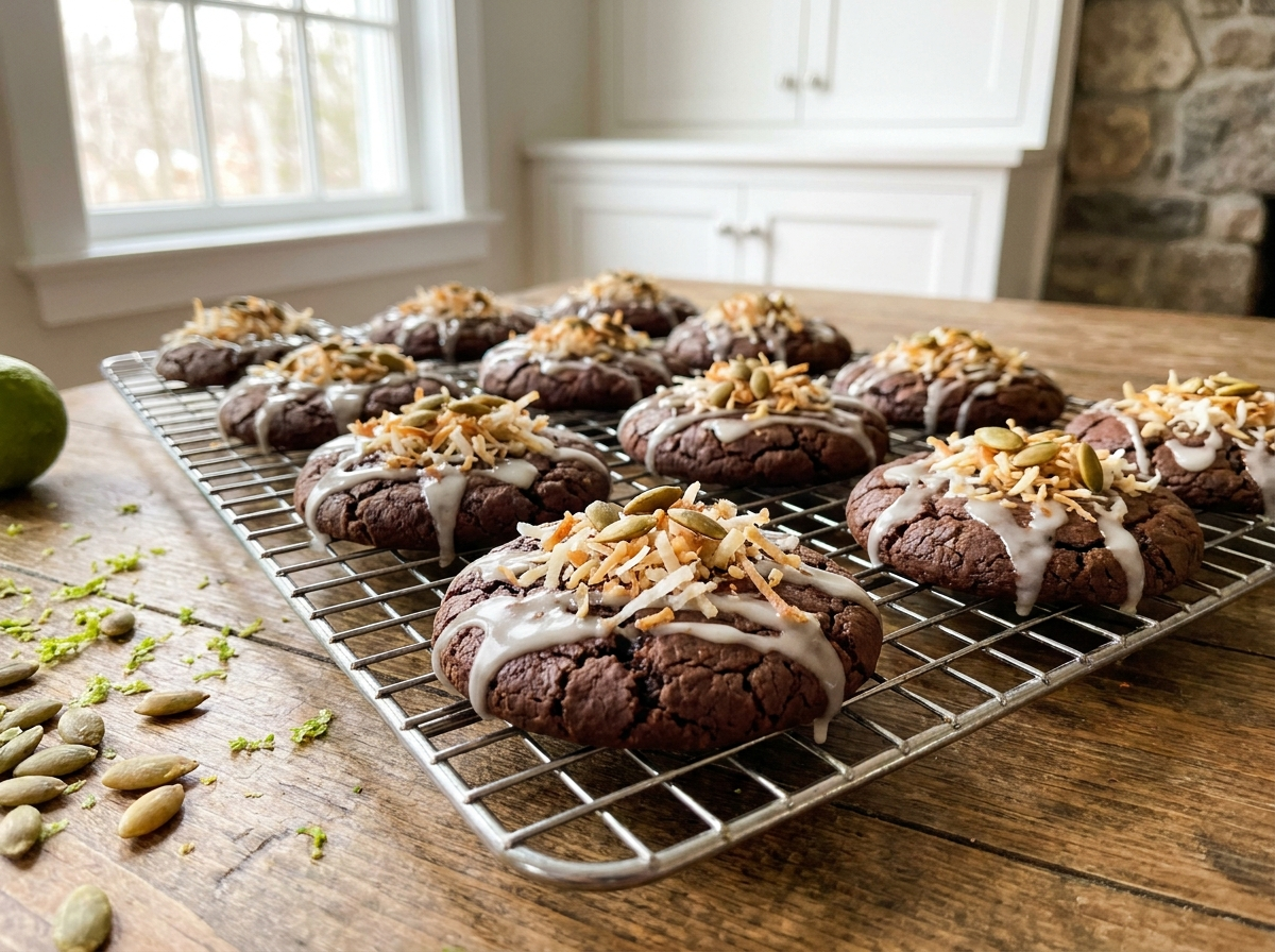Chocolate-Lime Brownie Cookies with Coconut Balsamic Glaze