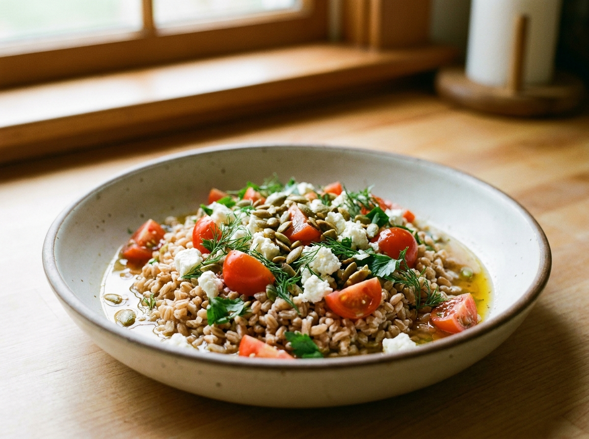 Farro Salad with Peach & Wild Dill Vinaigrette