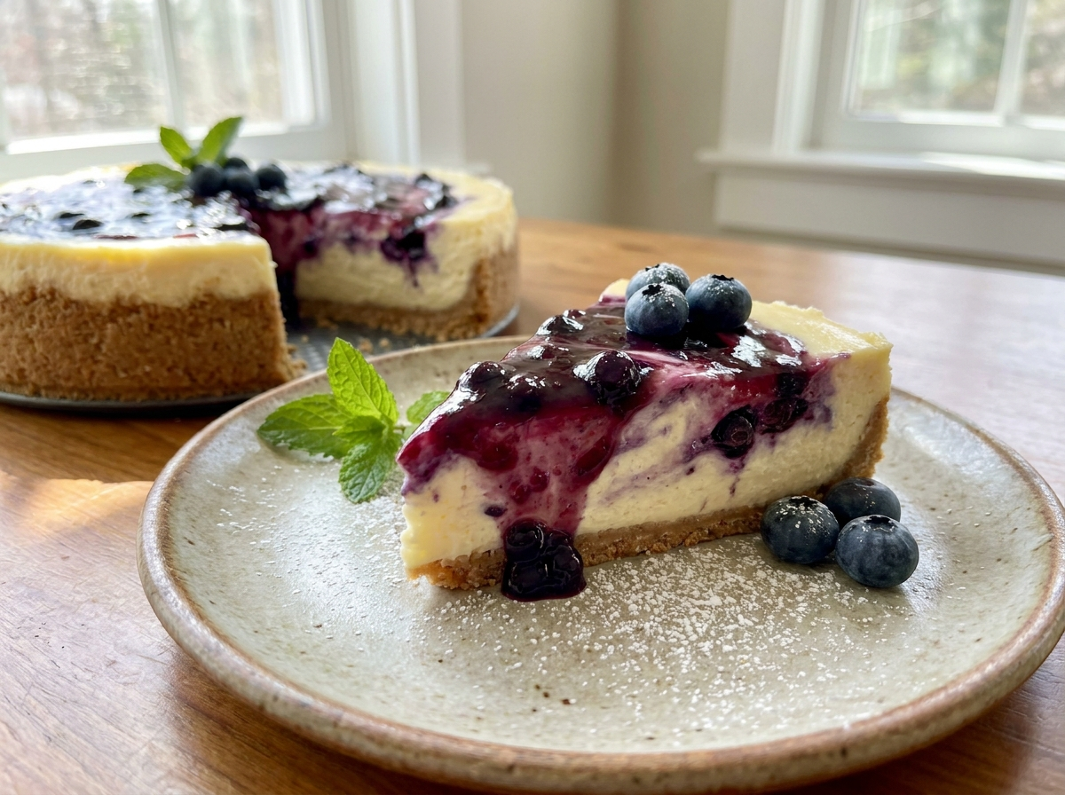 No-Bake Lemon Blueberry Balsamic Cheesecake