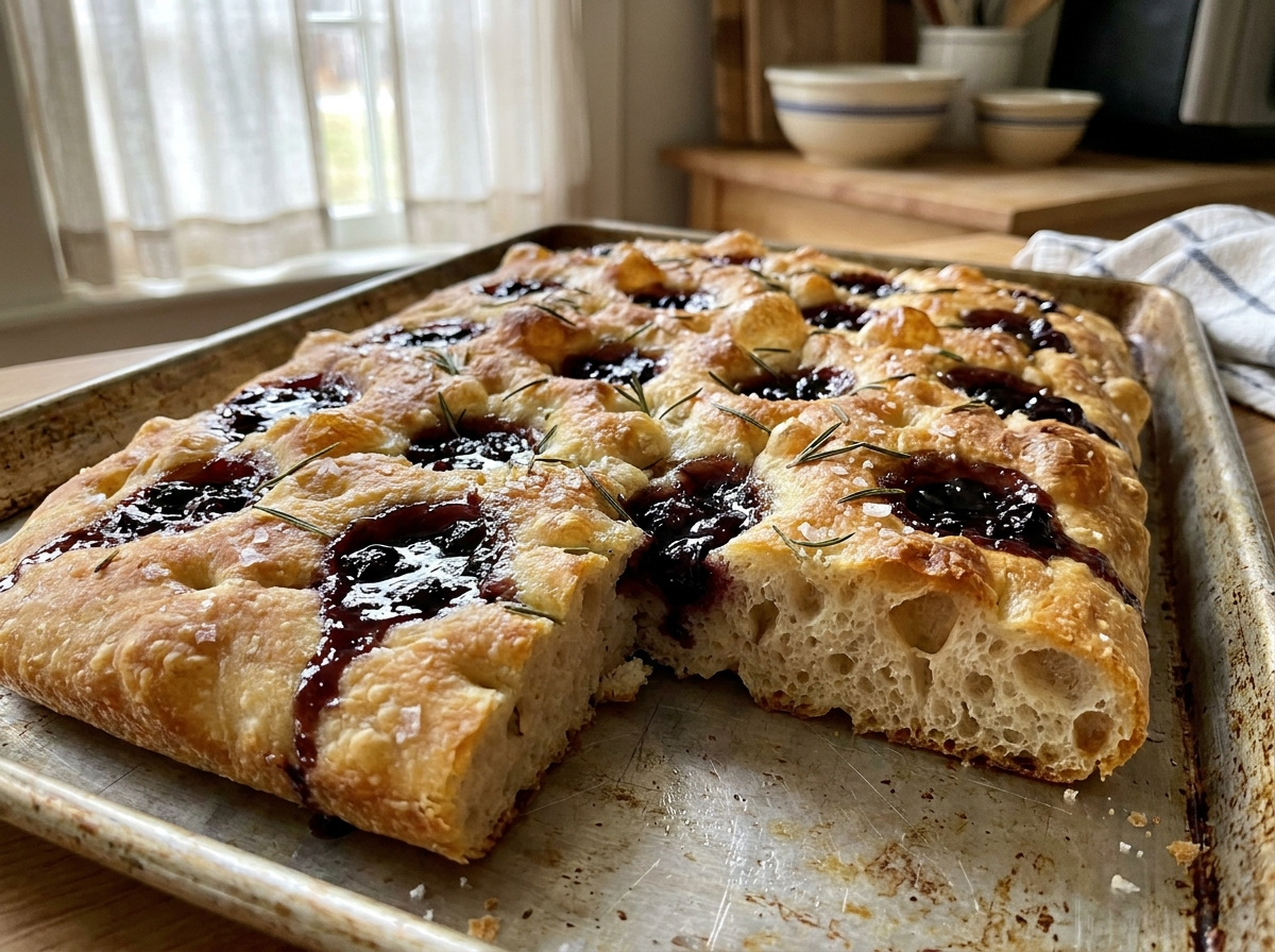 Rosemary Focaccia with Black Cherry Balsamic Jam