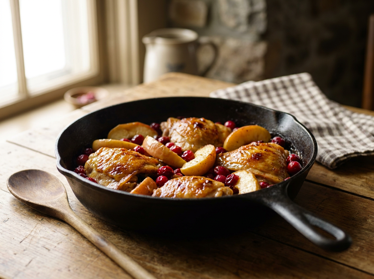 One-Skillet Chicken with Apples, Cranberries & Red Apple Balsamic