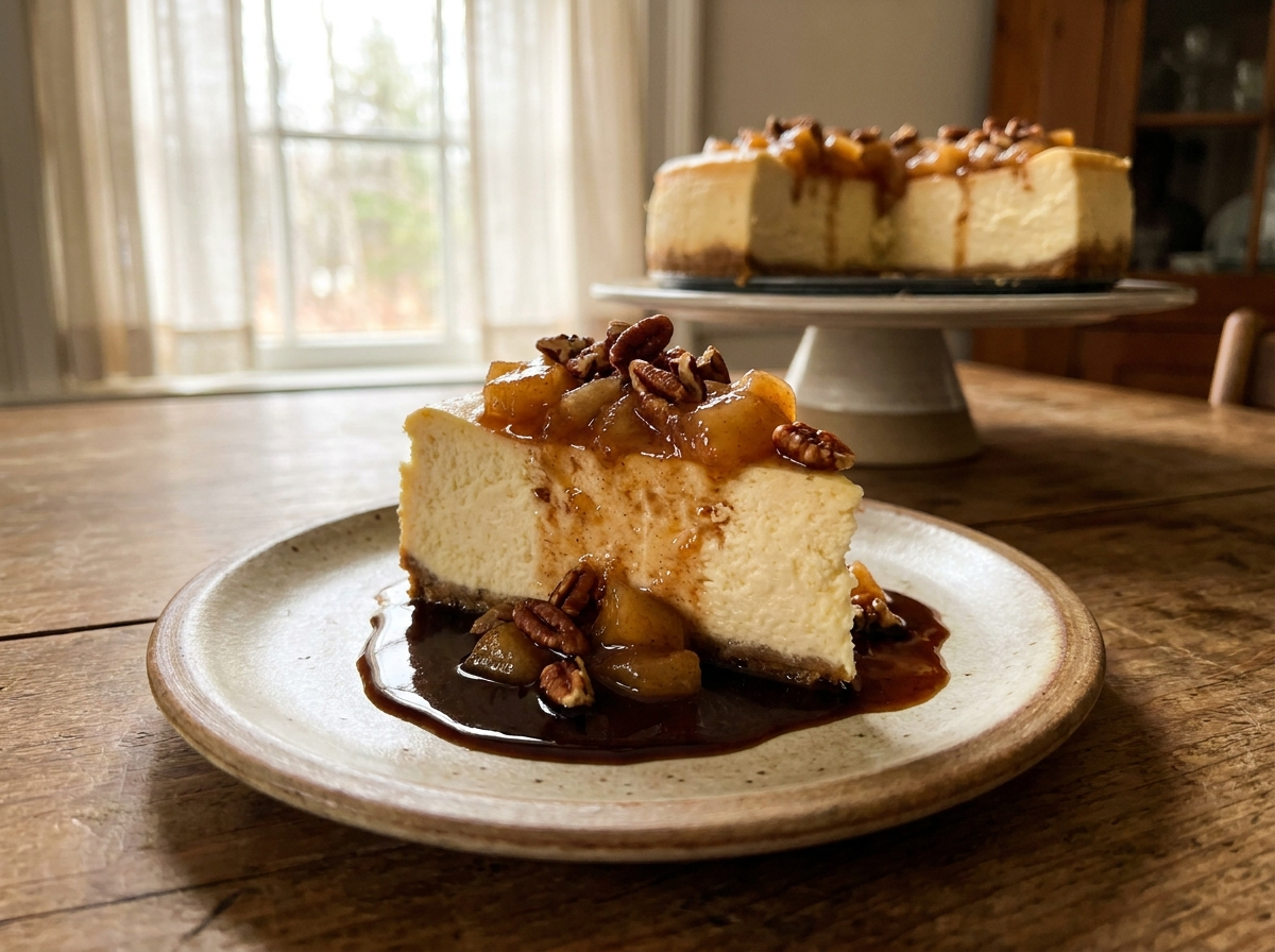 Cinnamon Pear Cheesecake with Balsamic-Glazed Pears